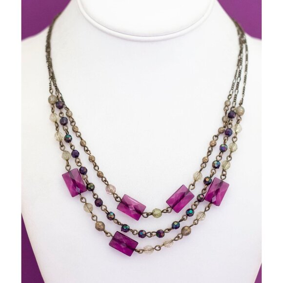 Vintage Bohemian Purple Squares Multi Strand Necklace 18 inch by Avon - V10 - Picture 2 of 3